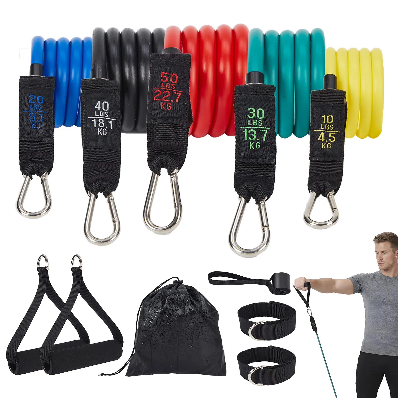 5 Pack Adjustable TPE Resistance Bands with Handles, 10-150 Lbs Strength Training Workout Bands for Home Gym Yoga Pilates Physical Therapy