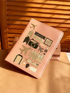 A lightweight snap-on passport holder featuring a travel-themed cartoon design, crafted from high-quality synthetic leather, suitable for couples, families, and friends, perfect for weddings, honeymoons, and vacation trips,