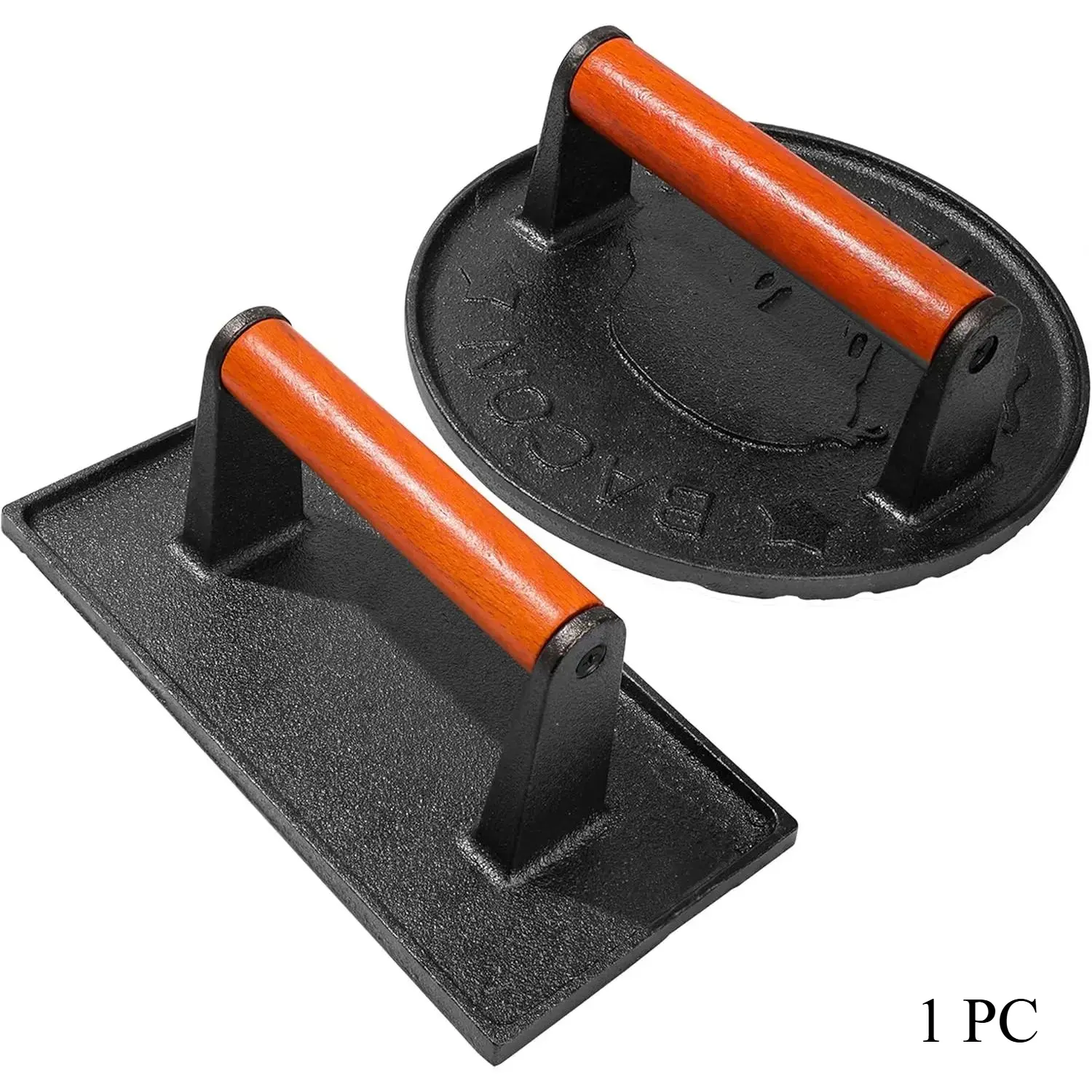 Cast Iron Bacon Press for Griddle - Heavy Duty Smash Burger Press, Grill Press with Ergonomic Wooden Handle, Meat Press for Flat Top Grill, Ideal for Burgers, Bacon, and Steaks Kitchen Utensils, Kitchen Gadgets Cooking Steel