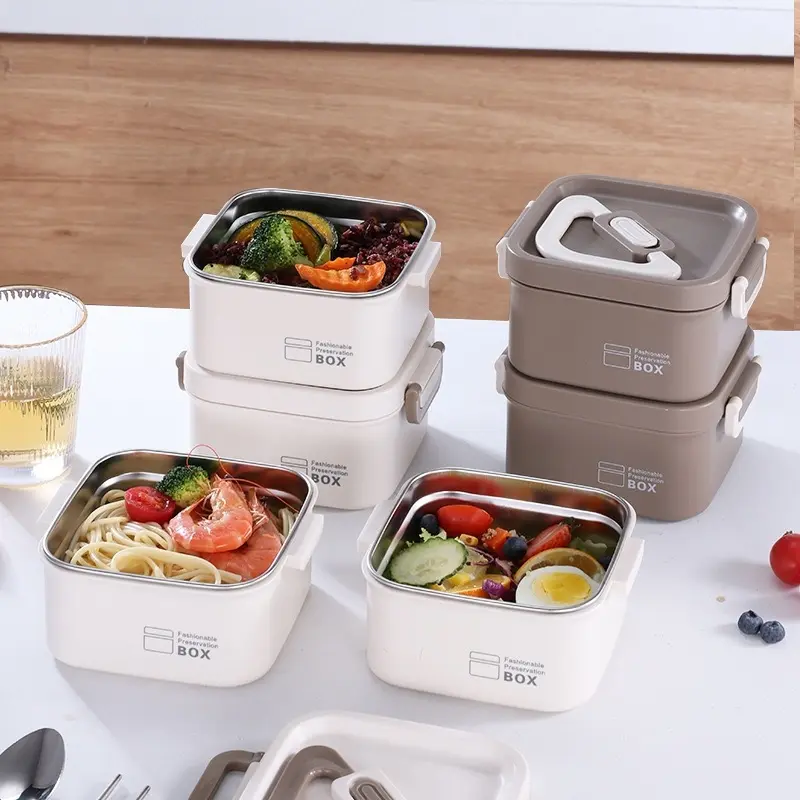 304 Stainless Steel Lunch Box Square Airtight Food Container Leakproof Lunchbox Durable Bento Box for Office Workers Portable Microwave Safe Meal Storage Stainless Steel Food Storage Containers