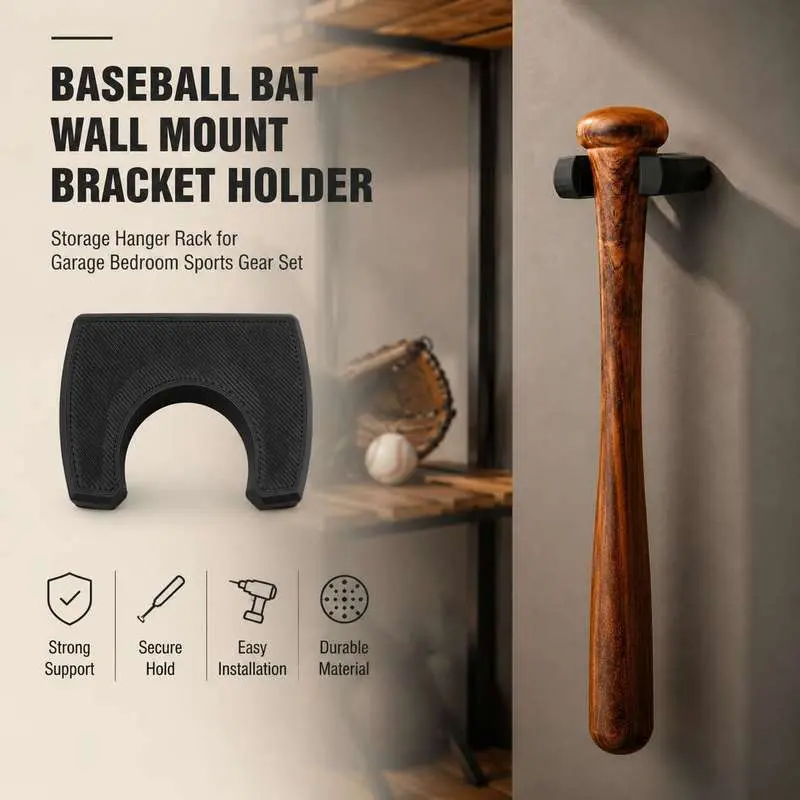 Baseball Bat Wall Mount Bracket Holder Storage Hanger Rack Hangable for Garage Bedroom Sports Gear Set