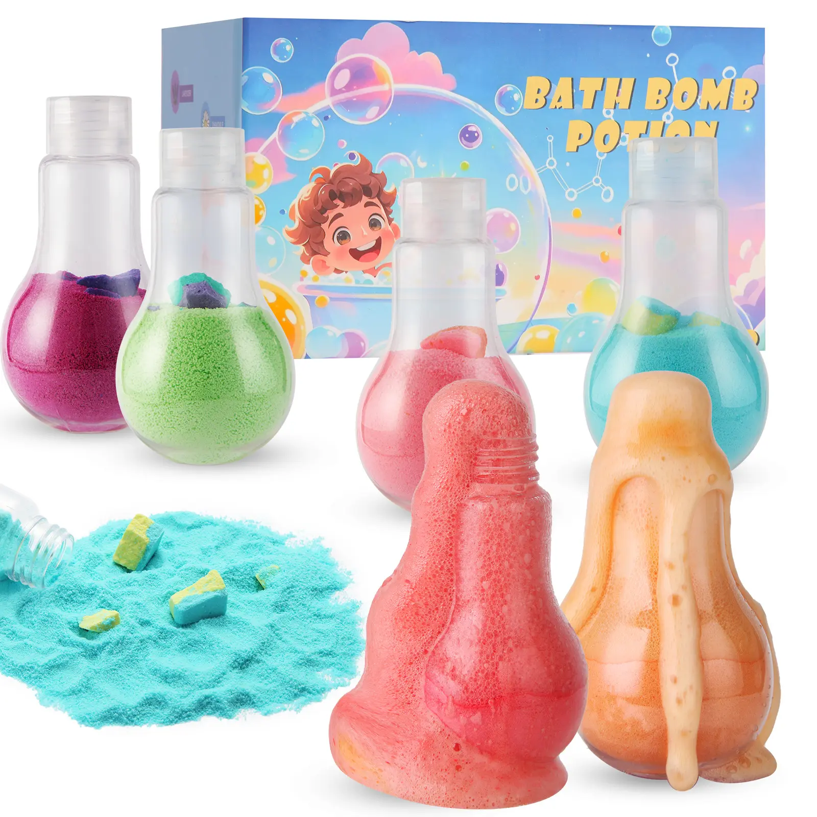 Bubble Bottle with Explosive Salt, Creative Magic Potion, Bath Bombs, Fizzing Bath Balls, Bath Soak Powder, Bubble Bath Fizzers
