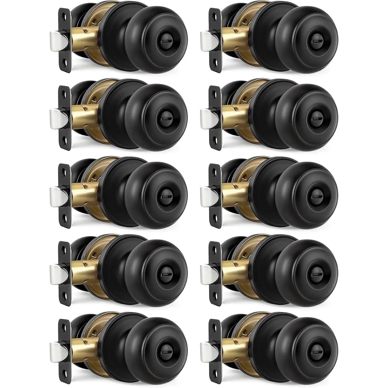 10-Pack Black Modern Privacy Door Knobs - Keyless Interior/Exterior Lockset Hardware for Bedroom/Bathroom