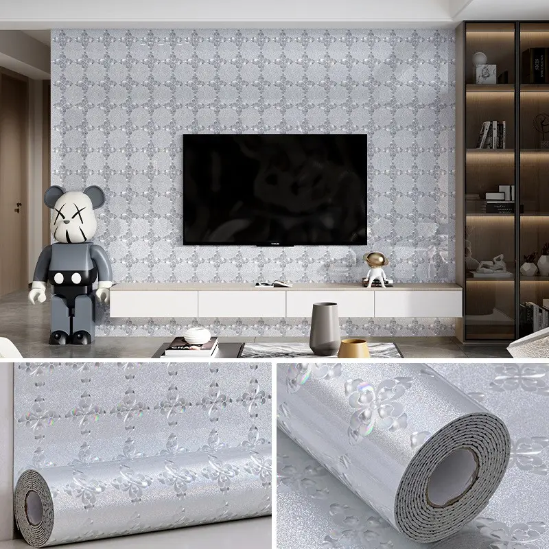 3D Glitter Diamond Self Adhesive Wallpaper Interior Wall Waterproof Thickened Wall Sticker Removable Decor Wall Paper for Living Room Bedroom TV Background Home Renovation