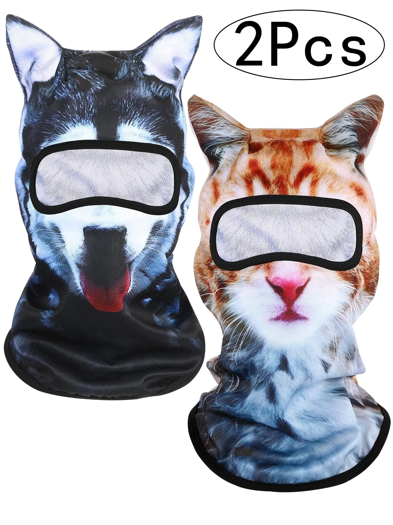 2Pcs 3D Cat Ski Mask Dog Balaclava Ski Masks Sheisty Breathable Cycling Mask Face Covering for Sunscreen Protection Outdoor