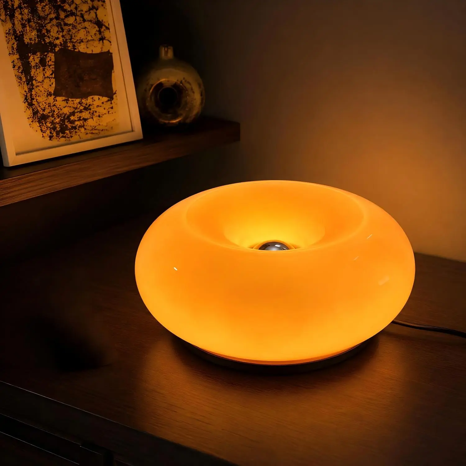 Orange Donut Table Lamp, Ambient Lighting Lamp, Aesthetic Room Decor| Acrylic Lampshade, Stepless Dimming, Touch Control, Ideal for Gift, Suit for Living Room, Mid Century Modern Style