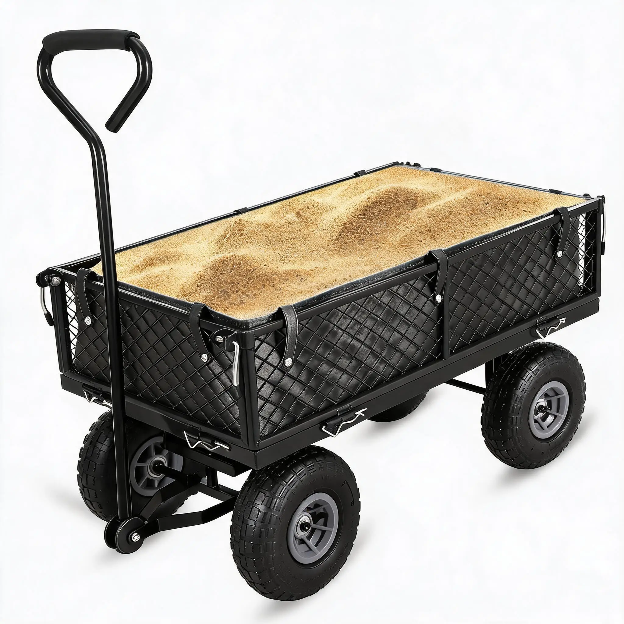 GARVEE Compact Rectangular Heavy-Duty Steel Folding Garden Cart for All Users, 500lb Capacity, Removable Liner, Outdoor Use