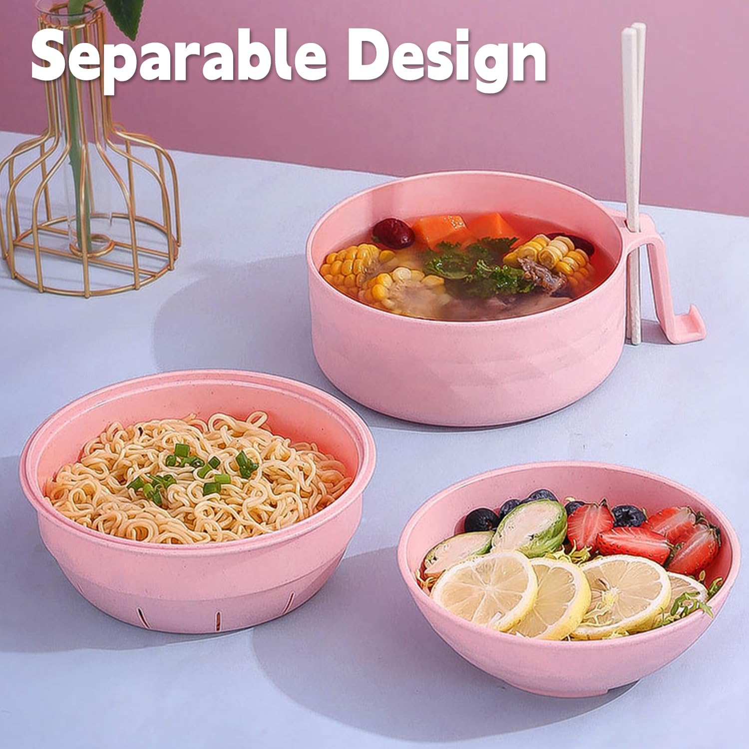 Ramen Bowl Set, 2 Sets Including Bowl & Lid & Spoon & Chopsticks & Fork, Portable Tableware Set, Dinnerware Set for Home Office Dormitory, Tableware Kit, Dinnerware Service Set, Ramen Noodle Tableware