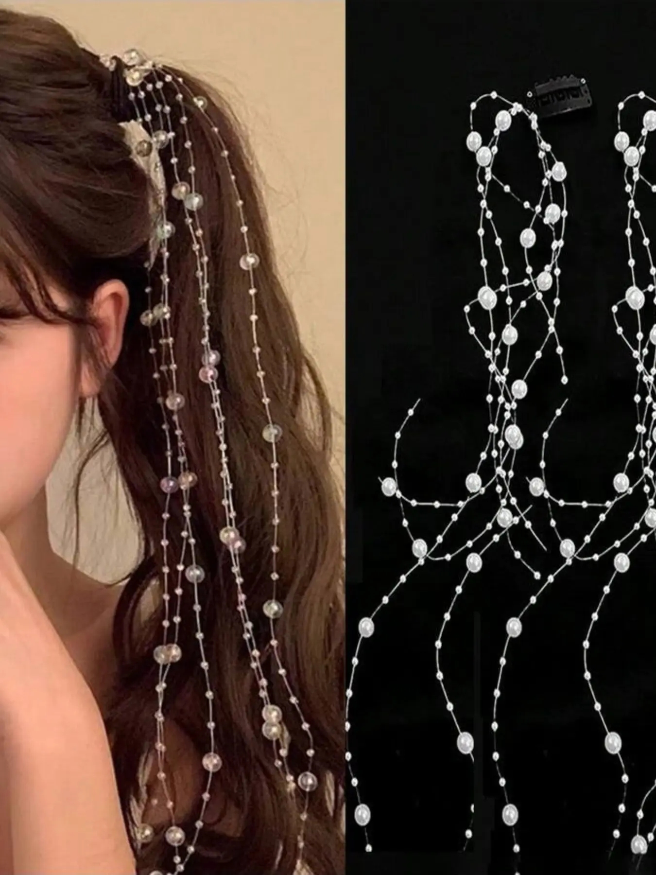 Elegant Pearl Long Tassel Hair Clip for Women, Princess Style Half-Up Hair Accessory, Bridal Wedding Photo Prop, Versatile Daily Hair Clip, Bridal Hair Accessories