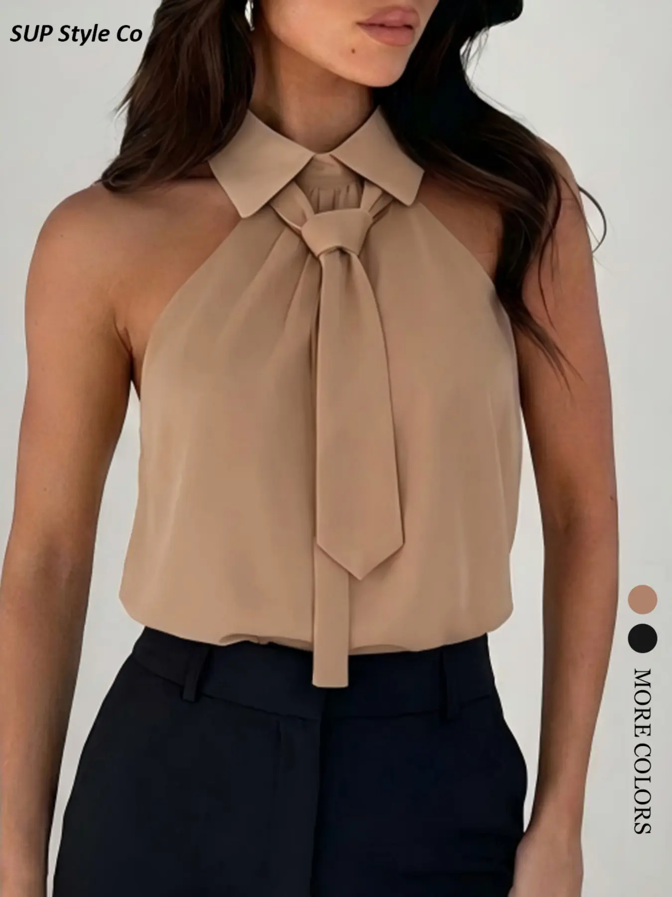 Women's Halter Neck Tie Backless Sleeveless Blouse Shirts, Slim Fit Chic Plain Design, Professional & Casual Wear, Perfect for Office & Dates