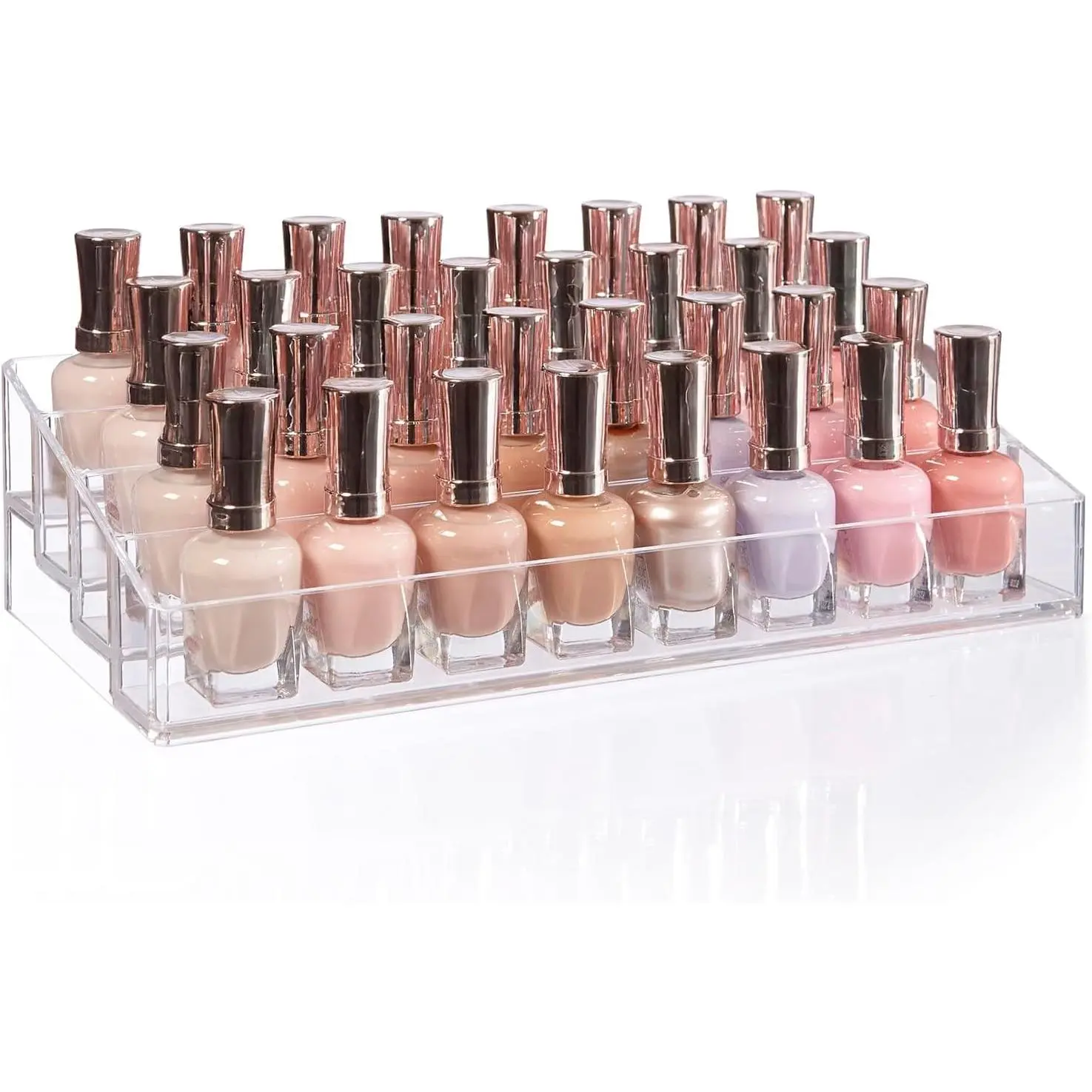 Multi-Level Clear Plastic Nail Polish Organizer Rack for up to 40 Bottles, 4-Tier Rectangular Vanity Display Stand for Makeup and Eyeshadow Palettes, Made in USAGift