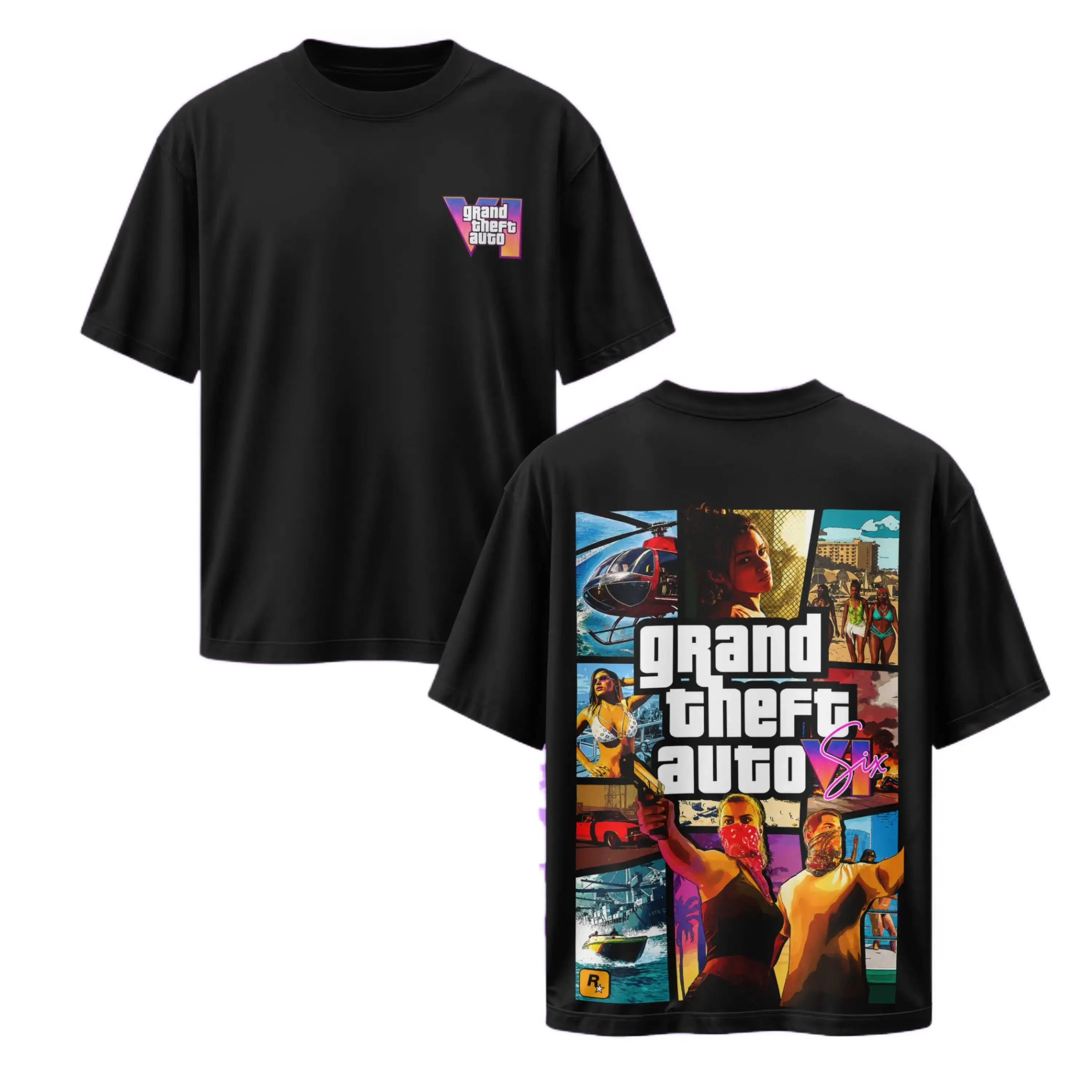 [Sale Up To 50%] Unisex Grand Theft Auto VI 2026 Gaming Graphic T-Shirt, Vice City Shirt Open World Crime Adventure Game Streetwear  – Y2K Unisex Two Side Graphic Tee, Top Trendy Streetwear Gift For Gamer Fans