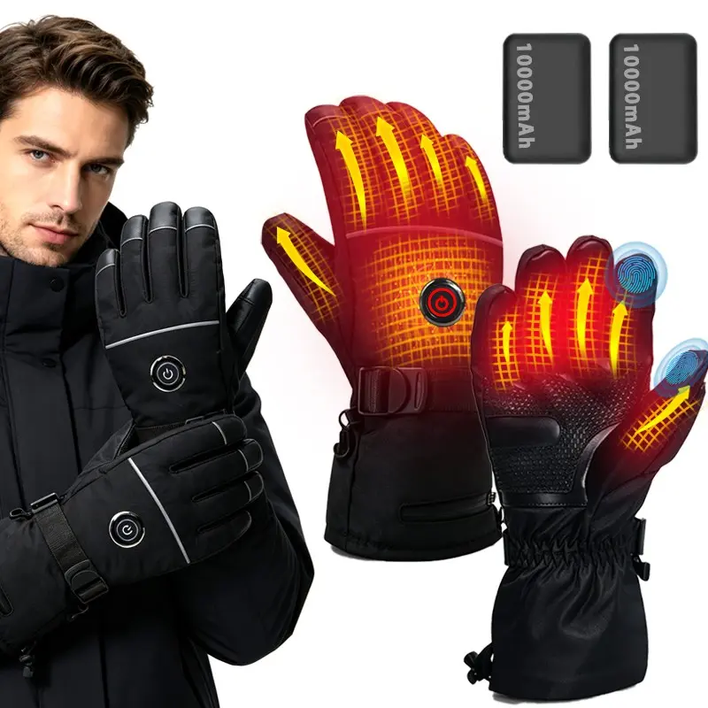 Unisex Gloves with 10000mAh Battery, 3 Temperature Settings Max up to 65°C (149°F), Heating on Back of Hands & Fingers, Touchscreen Compatible, Great for Skiing, Cycling & Cold Weather Outdoor Activities in Winter