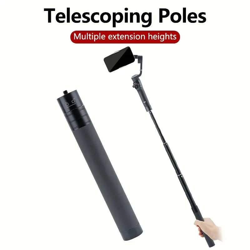 17.1in/43cm Universal Joint Extendable Selfie Stick - Compact Aluminum Handheld Stabilizer Rod, Folding Smartphone/Cellphone/Camera Mount, 1/4"-20 Tripod Screw Compatible, Lightweight Portable Stand