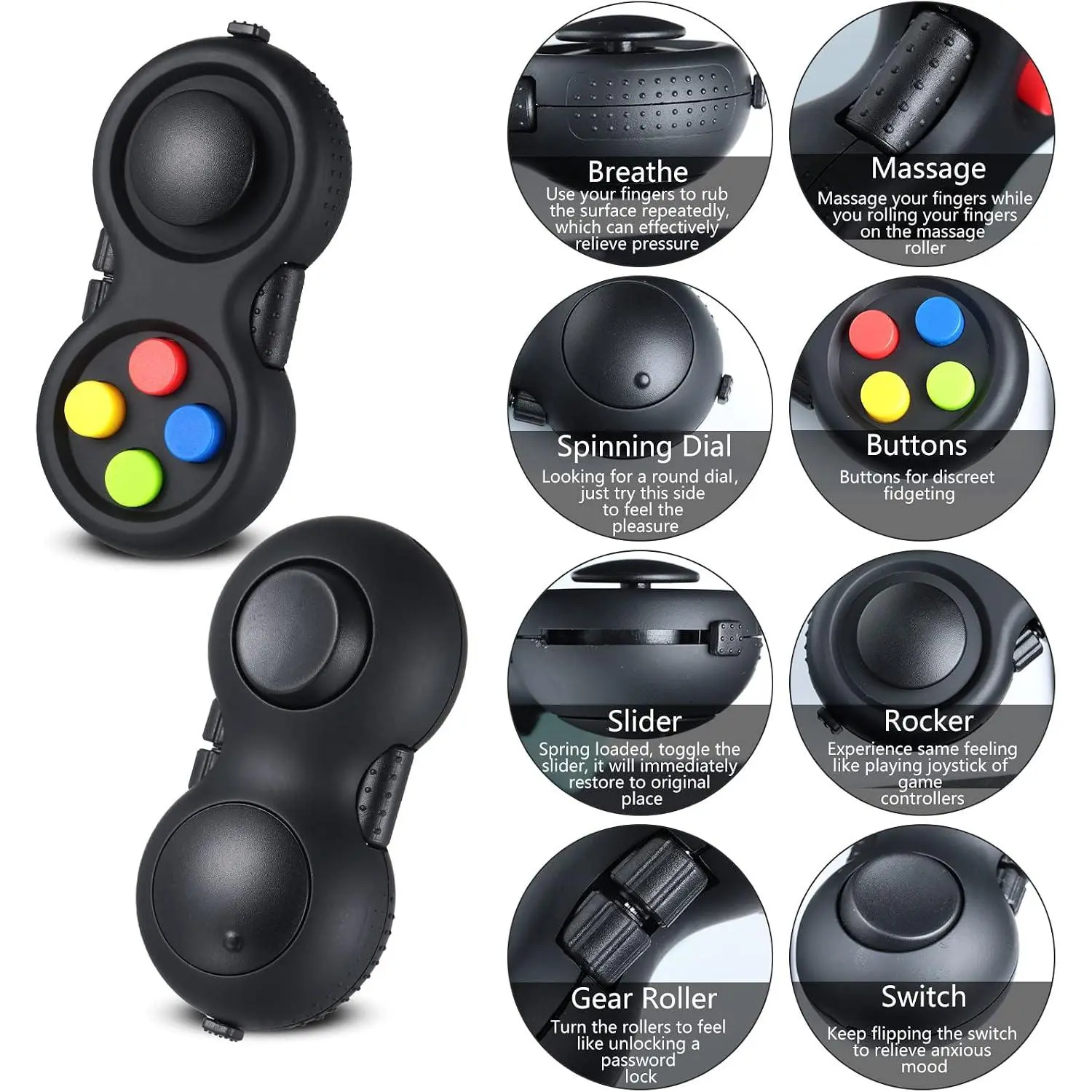 6 Pieces Cam Fidget Pad Controller - Handheld Mini Game Remote Controller Stress Reducer for Adults - Relieve Anxiety & Stress (Mixed Colors)