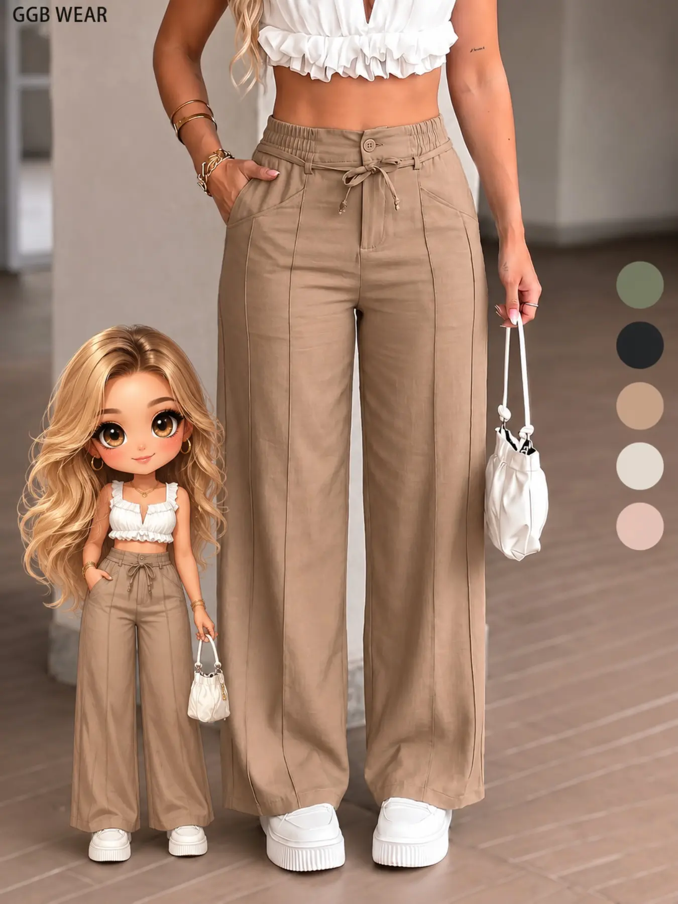 Women's New Summer Adjustable Drawstring High Waist Wide Leg Pants, Casual Chic Trousers, Casual Basic Trousers, Straight Leg Floor-Length Casual Wear, Versatile Bottoms for Everyday Use