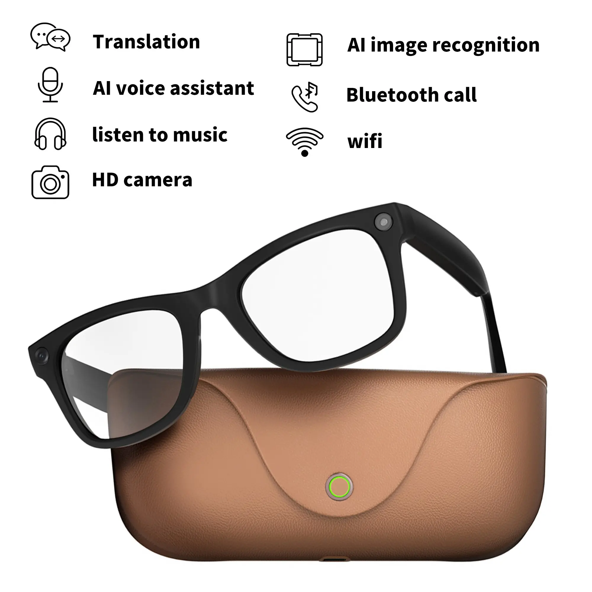 2026 Smart Ai Glasses, HD Camera, Video Recording, Voice Call, 2000mah Charger, Ai Translation, Decorative Lens, Abs Frame, Lithium Ion Battery