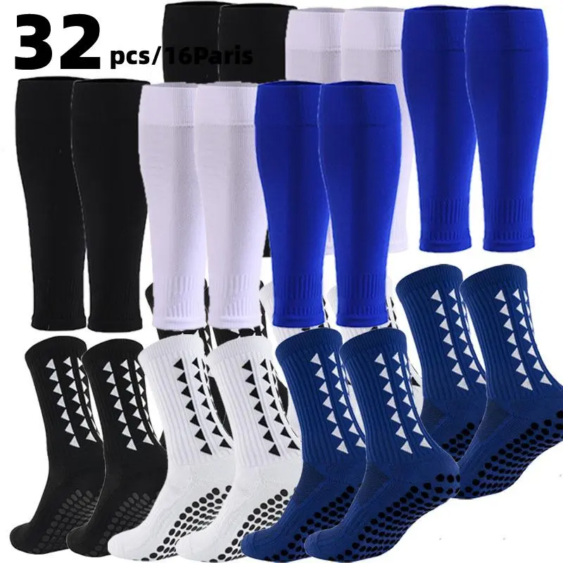 16 Pairs Unisex Mid-Crew Dryfit Stretchy Anti-Slip Spandex Football Socks - Lightweight, Moisture-Wicking, Breathable for Football Training, Matches, Socks for Women, Mid-Crew Sports Socks