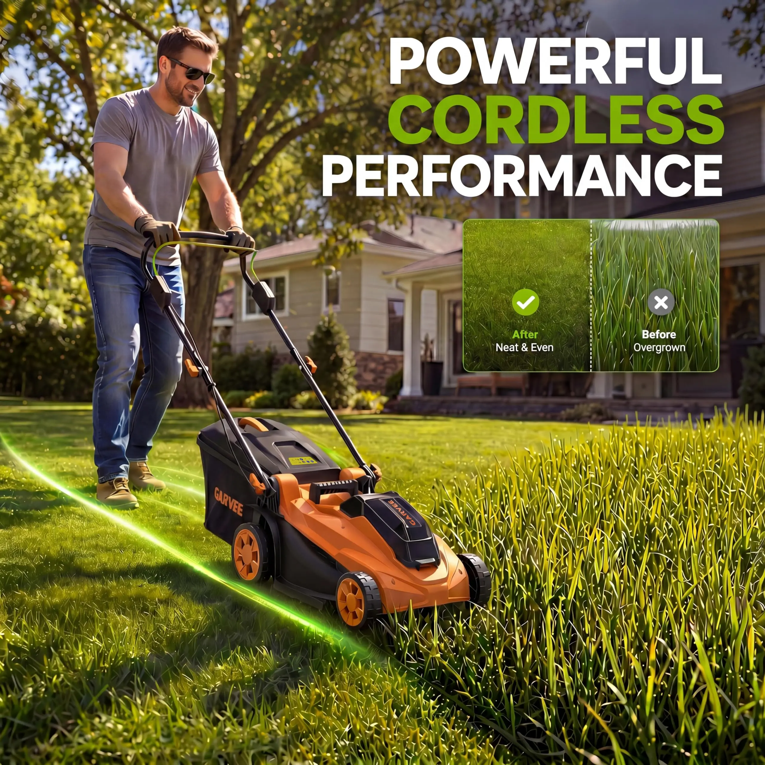 Garvee 40V Wireless Electric Lawn Mower, 17-Inch Brushless Push Mower - Lightweight Design - 4.0Ah Battery Included - Ideal for Small to Medium Yards
