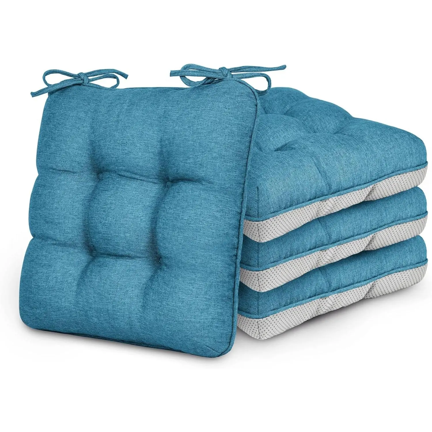 Square Patio Chair Cushions Set of 4, 15.5"x15.5"x3.5" Indoor-Outdoor Seat Pads for Dining, Office Chairs - Blue, Square Cushion
