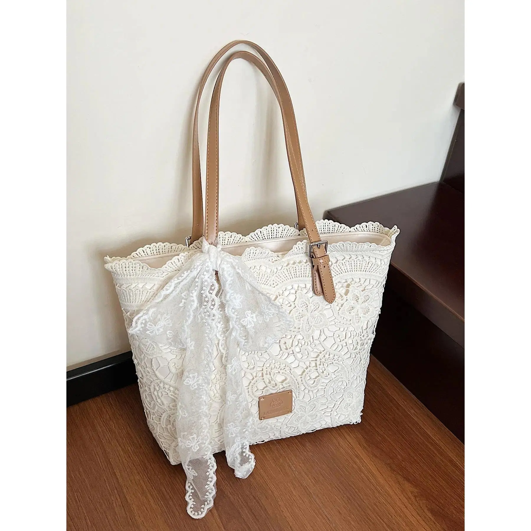 Women's Vintage Lace Tote Bags, Elegant Openwork Shopper Handbag with Handles, Lightweight Casual Commuting Bag for Shopping & Travel, Fashionable Bags