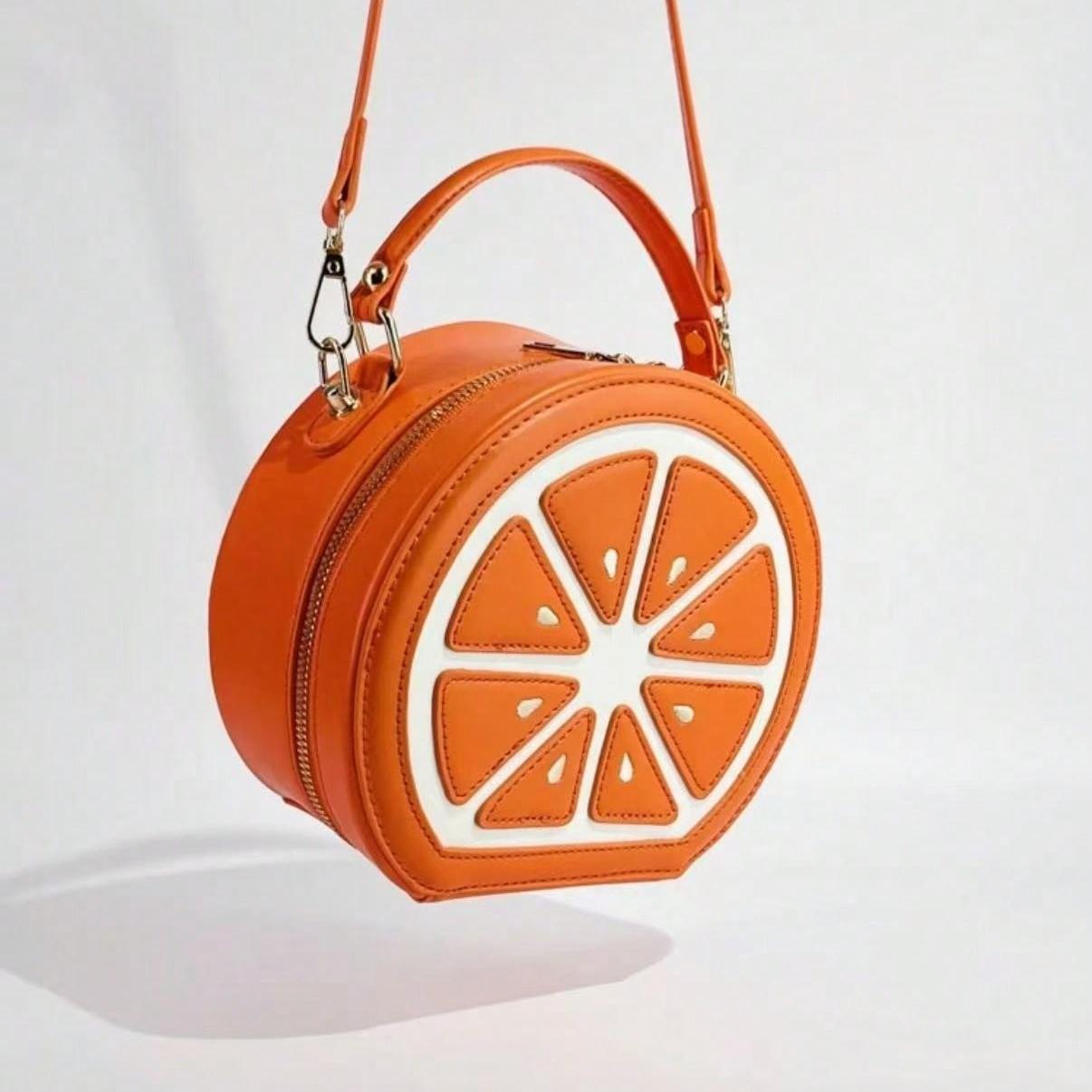 Fashionable Fruit Pattern Crossbody Bag, Orange Design Glitter Splice Shoulder Bag For Women Y2k Style Handbag for Student, Traveling, Party and Daily Outgoing