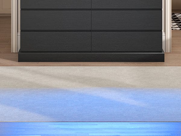 LED Dresser with  Charging Station Black Modern Chest Drawers Wood Cabinet Chest