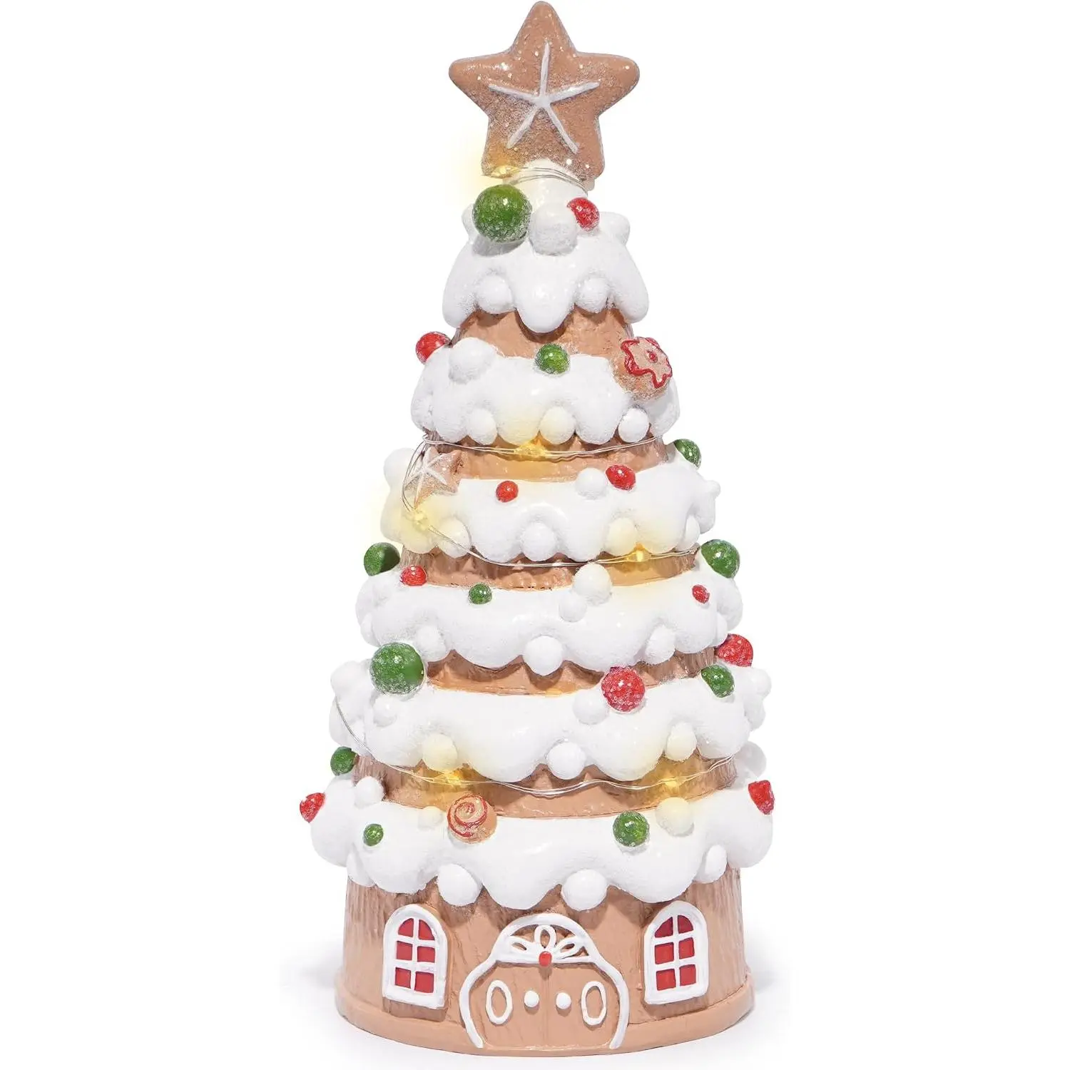 Christmas Village House Decorations Gingerbread House with Xmas Tree Theme, - (2 AAA) 8.6" H  Christmas Tree Decor for Indoor   or Party (Tree-1)