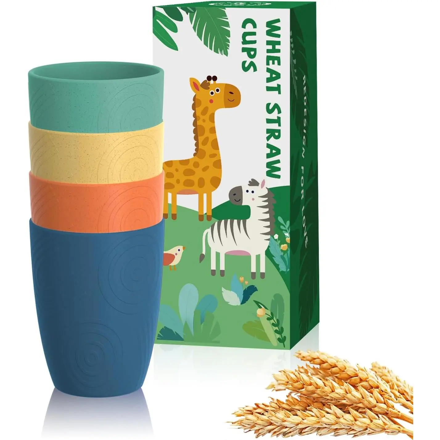 Plastic Cups Alternative Wheat Straw Drinking Glasses 4-Pack |     12 oz Unbreakable & Reusable Plastic Cups, Microwave Safe |     Everyday Kids Tumblers & Kitchen Accessories (Multi-Color)