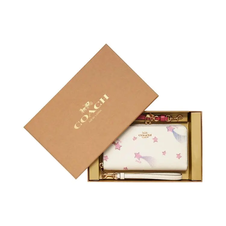COACH Disco Star Print Long Zipper Clutch Bag for Women – Coated Canvas and Leather, Chalk White