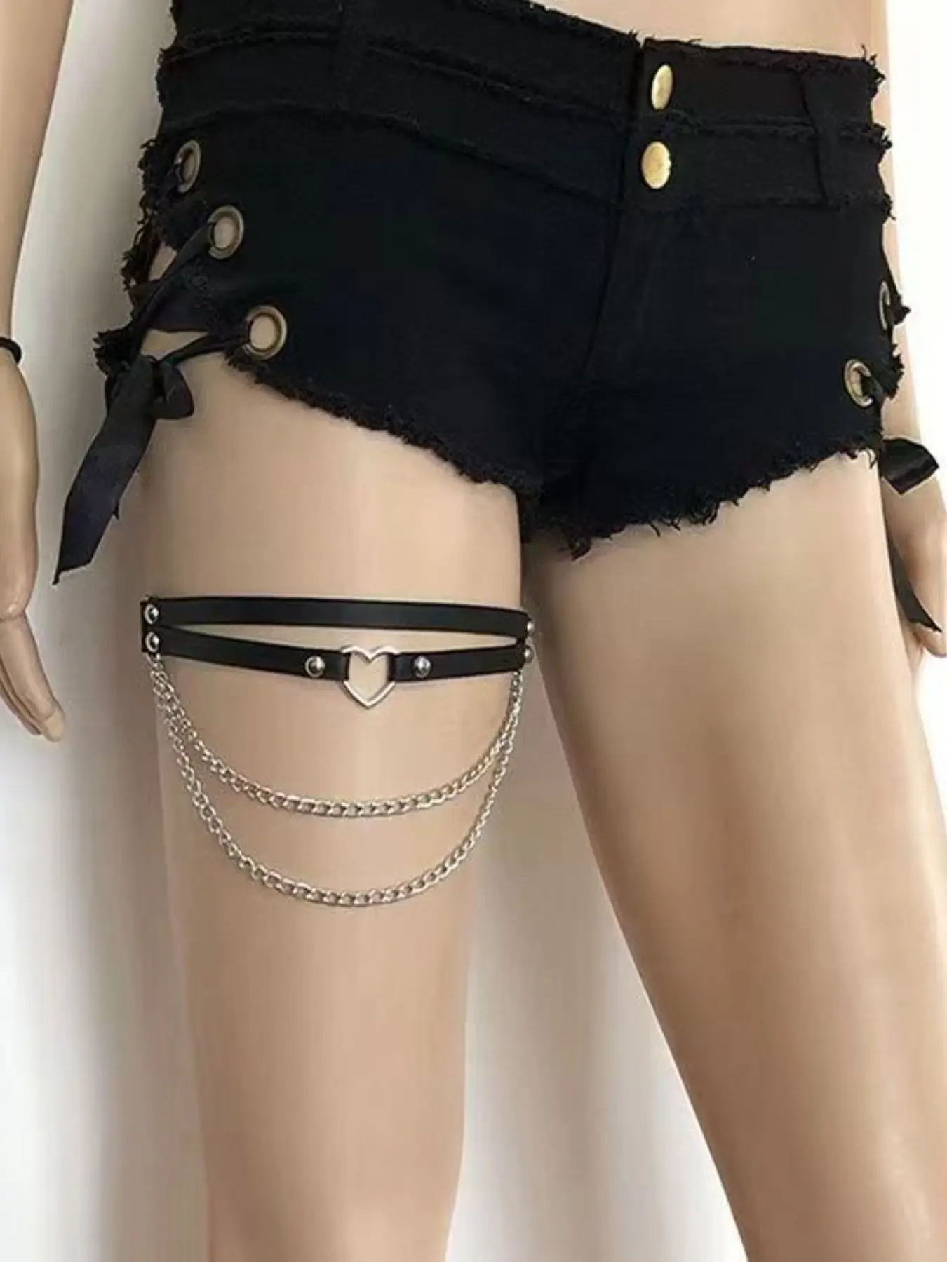 Sexy Adjustable Leg Chain Belt, Punk Style PU Material, Rivet Embellishment, Perfect for Nightclub and Street Dance, Cosplay Accessory