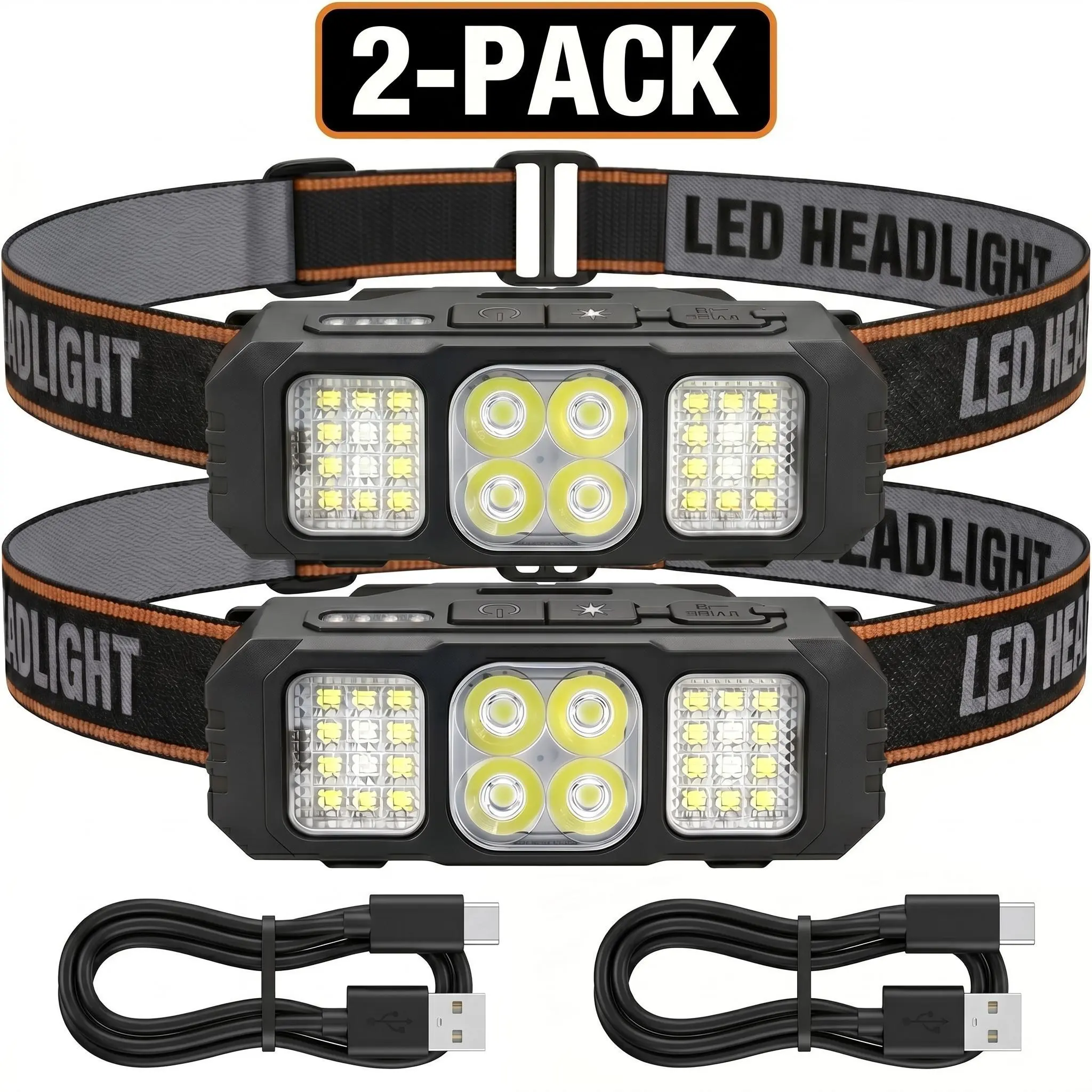 2 Pack USB Rechargeable Headlamp, Ultra Light Headlamp Flashlight with Dual Flashlight Modes, Bright Portable Mini Headlight, Camping Essentials Car Emergency Tool