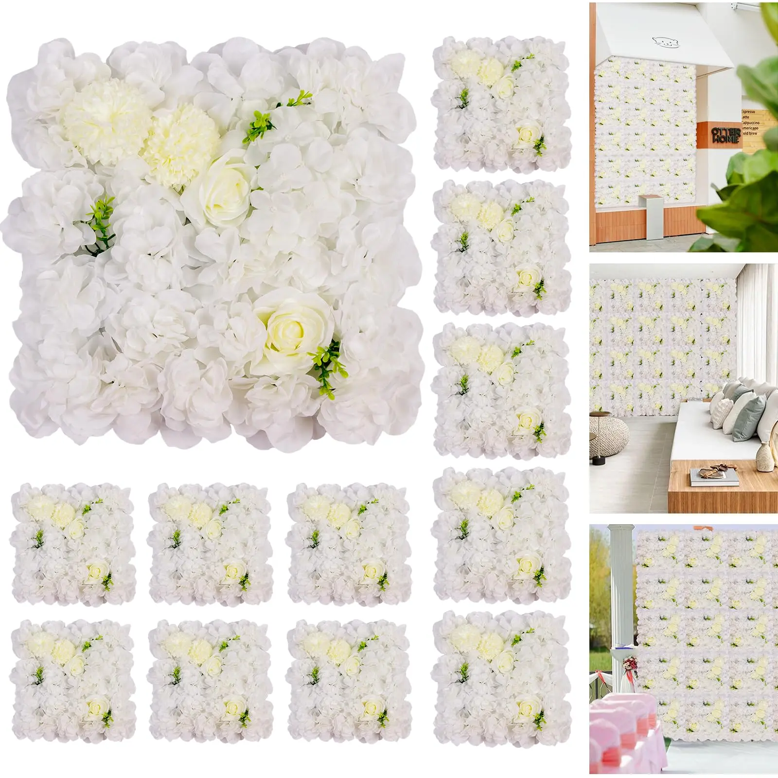 3D Flower Wall Panels - 15x15 Inch Artificial Silk Rose Backdrop with Mesh Backing | Seamless Design for Wedding, Baby Shower, Valentine's Day & Party Decor
