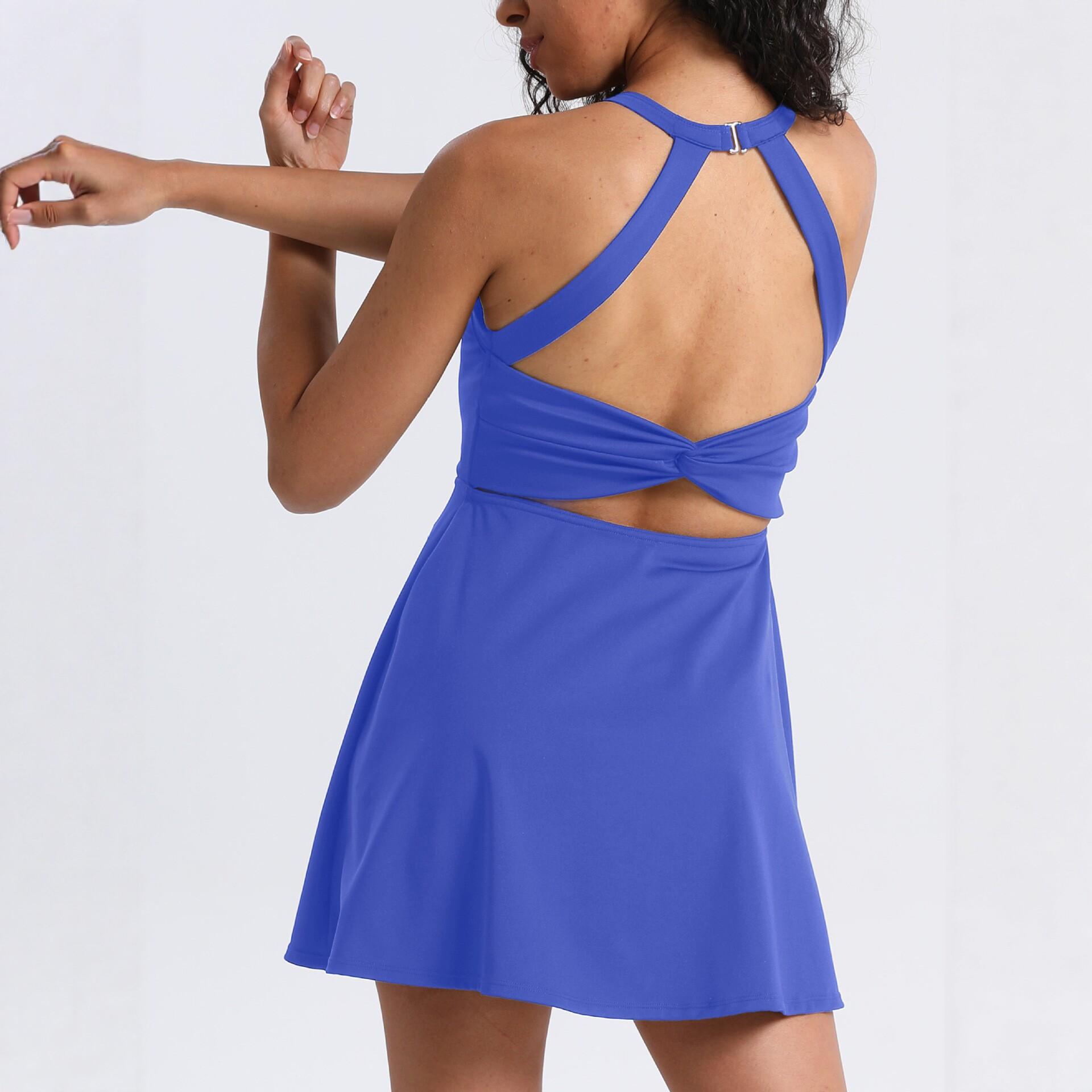 Badminton dress with chest pad anti-light solid color women's summer high-end nude sports tennis dress biker shorts