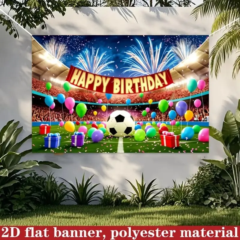 1PC 2D Flat Football Field Stadium Happy Birthday Party Backdrop Polyester Fiber Suitable for Living Room Bedroom Office Football Themed Birthday Home Decor Indoor and Outdoor Party Photography Backdrop Birthday Party Supplies