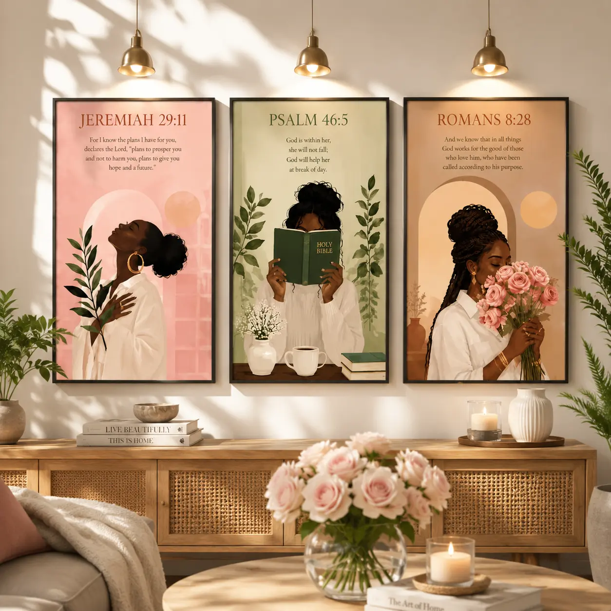 Christian Bible Verse Canvas Poster Set, Scripture Wall Art Prints, Faith Decor Collection for Bedroom Living Room Prayer Room, Religious Holiday Gift