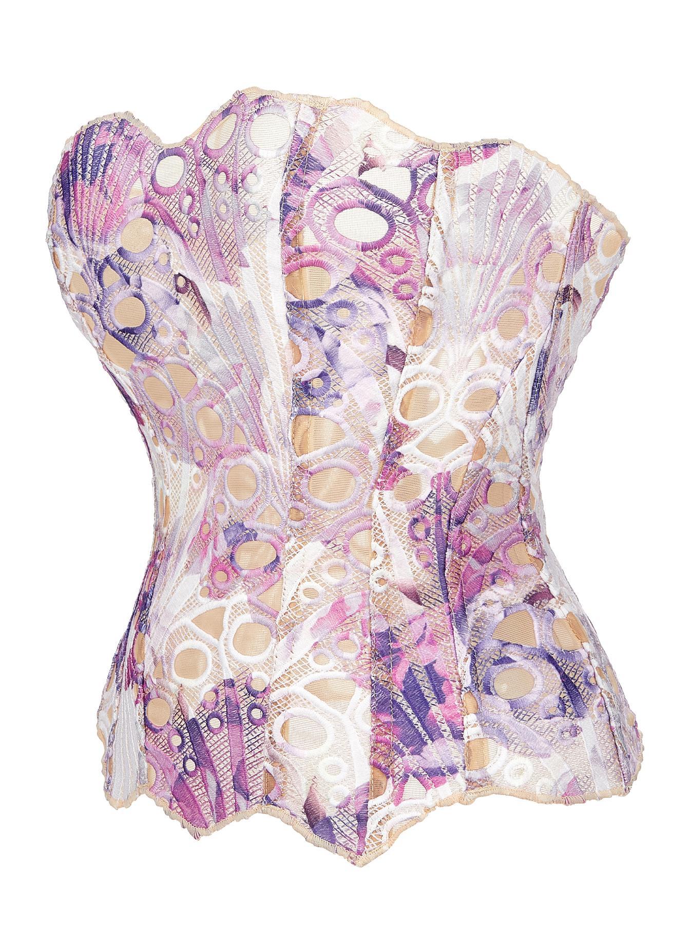 Women's Random Pattern Lace Up Shapewear Tube Top, Elegant Contrast Lace Corset Top, Tummy Control Shapewear Underwear for Women