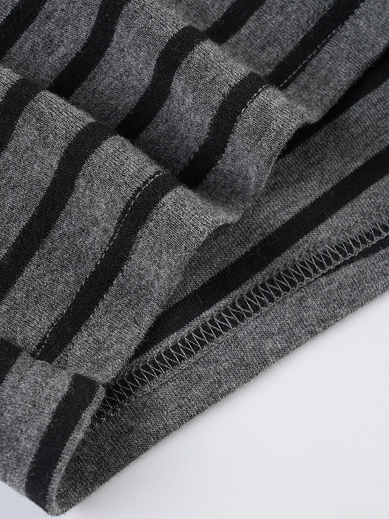 Striped Off-Shoulder Asymmetrical Two-Piece Set, Casual Comfortable Loose Long Sleeve Top + Adjustable Drawstring Waist Shorts