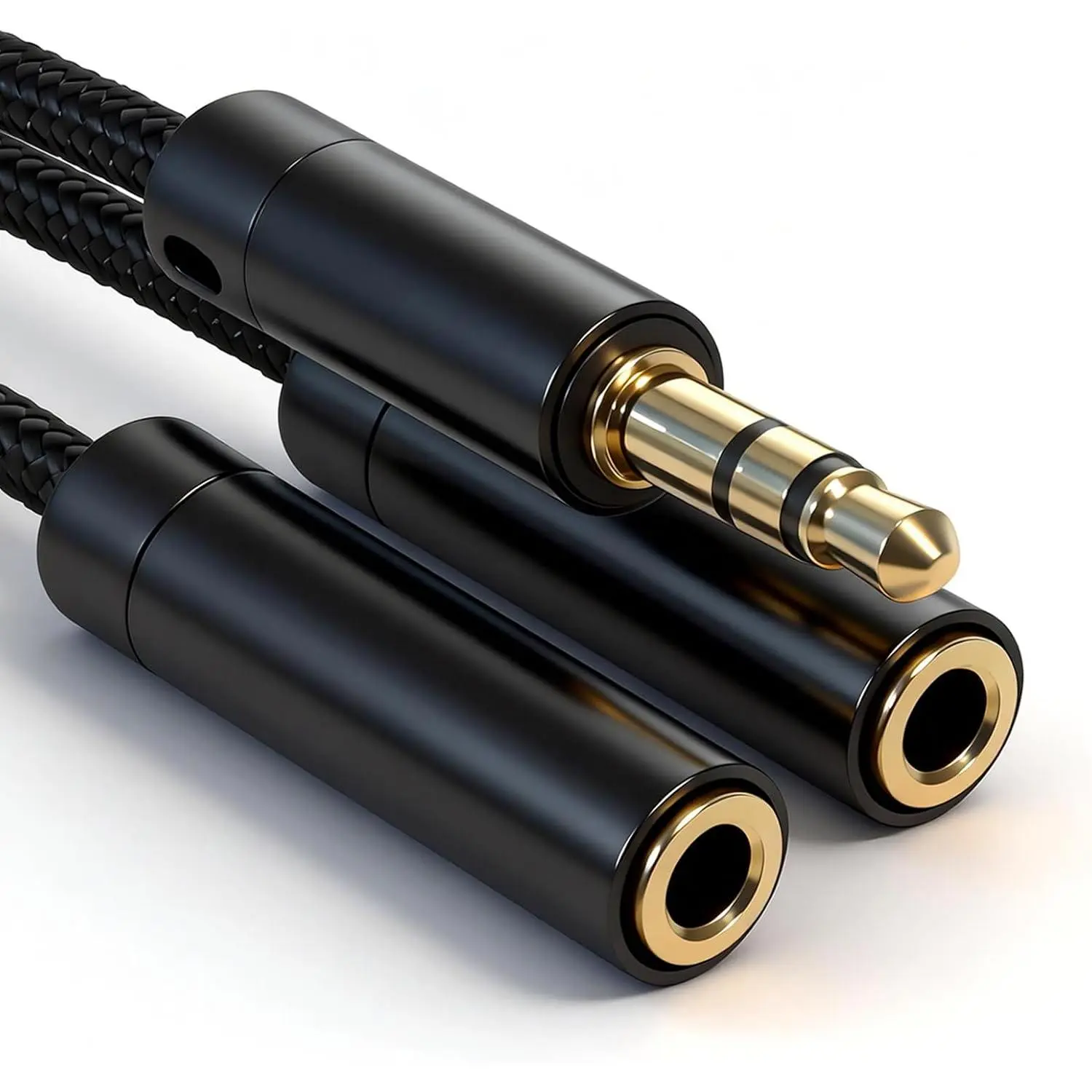 3.5mm Headphone Splitter,   Plated Aux  Y Audio Splitter, Nylon Braided Stereo  Headphone Jack Cord 1 in 2 Way Out Headset Splitter for PC, Phones, , Tablet