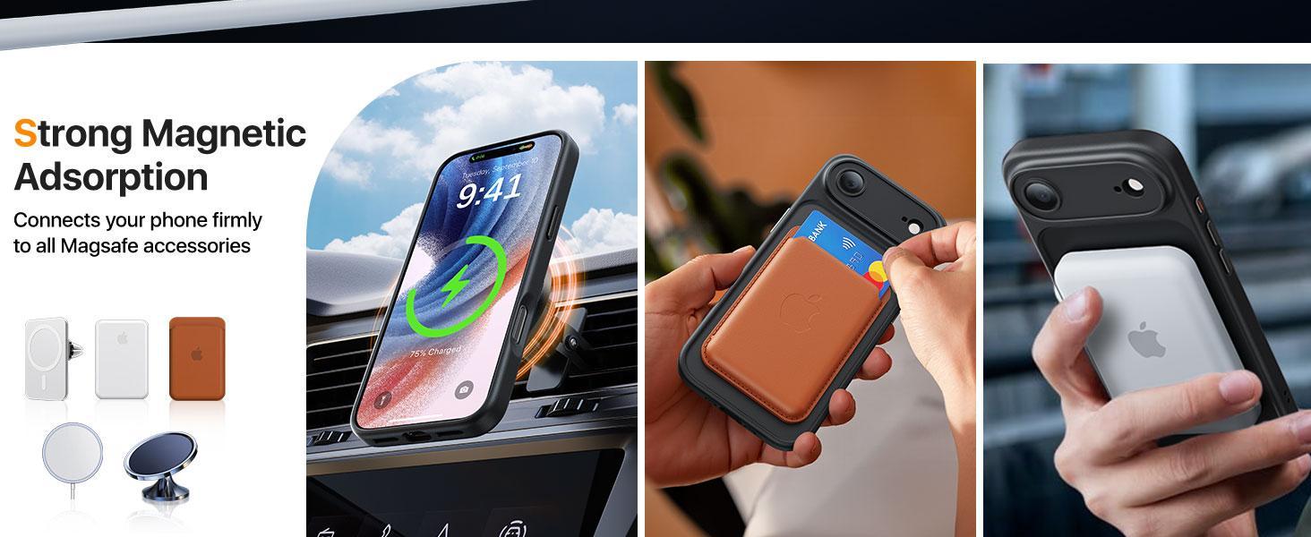 for iPhone Air Case with 2 Pack Screen Protectors, Compatible with MagSafe, Full Camera Protection, Slim Translucent Matte Magnetic Phone Cover for iPhone 17 Air, Black