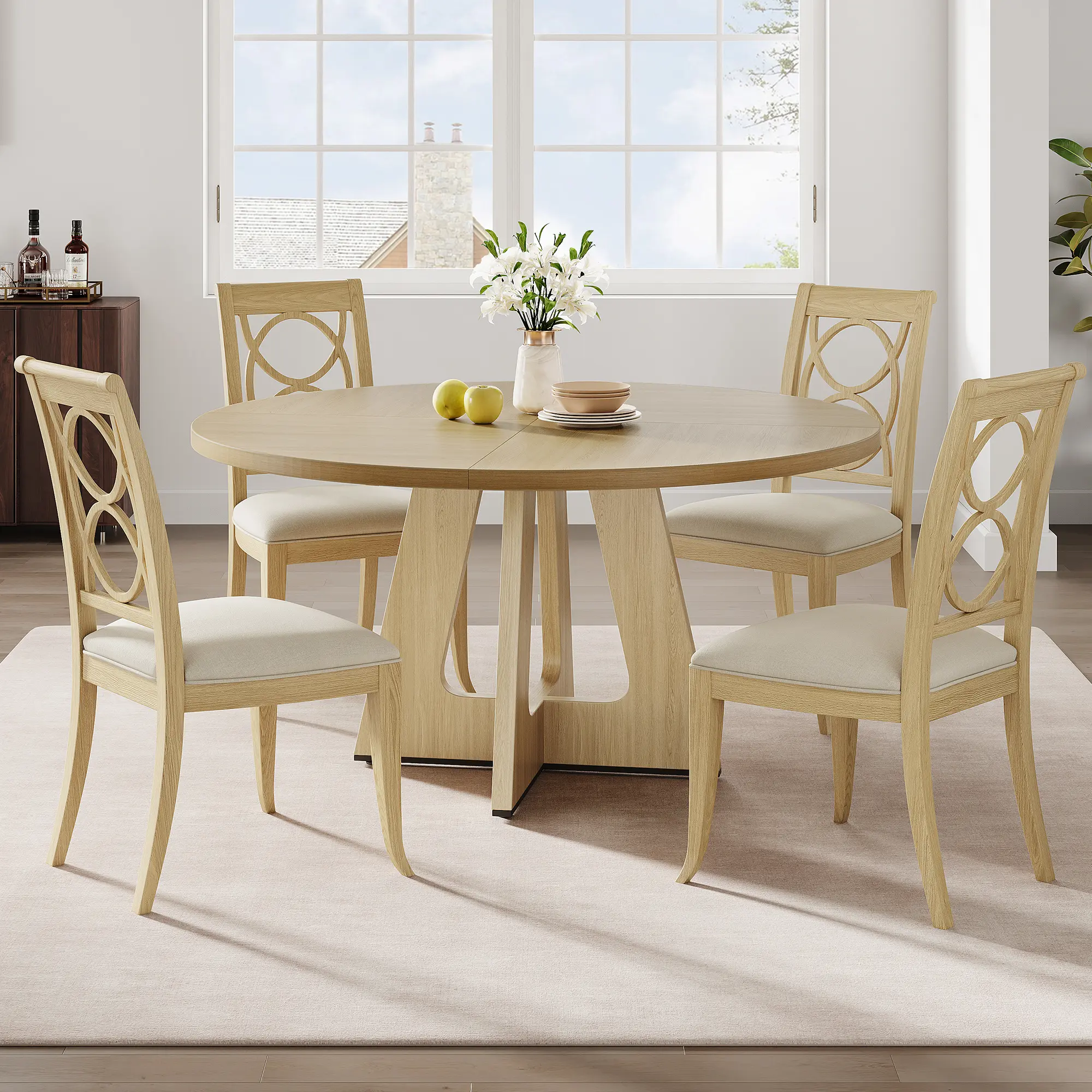 47 In Round Dining Table for 4-6 People,  Dining Room Table with Wooden Pedestal Base, Black Dinner Tables , Circle Kitchen Tables for Dining Room, Kitchen, Living Room(Table Only),dorm essentials,home decor
