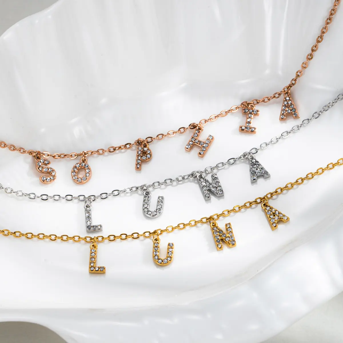 AS966 Personalized Customized Diamond Letter Pendant Letter Stainless Steel Diy Personalized English Letter Necklace Birthday Gift Female
