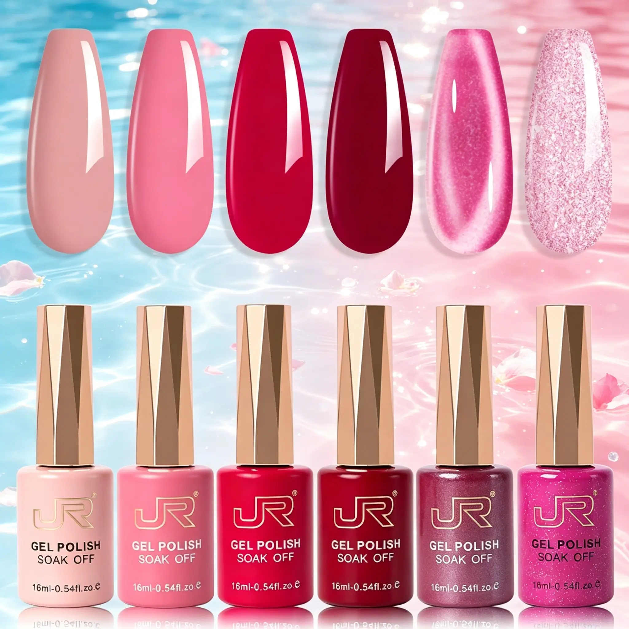 JR Hema Tpo Free Gel Nail Polish Set 6 Colors 16ml Cat Eye Red Brown Skin Black Grey Nude pink Gel Nail Polish Set, Soak off UV LED Nail Gel DIY Manicure Daily Winter Nail Salon for Women Nail Tech Supplies Gel Nail Art Gel Polishing Gel Shine Finish