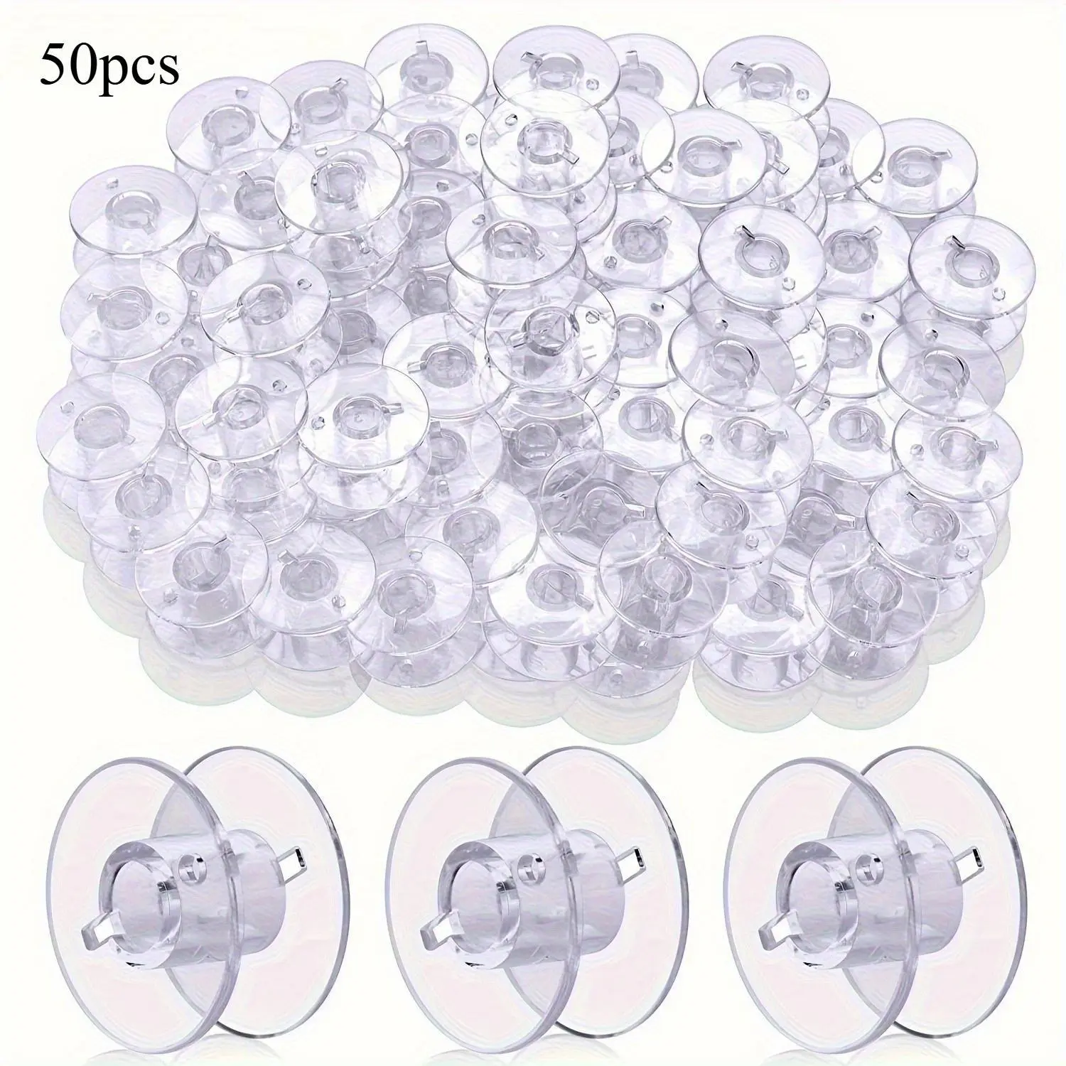 50 Pack Clear Plastic Sewing Machine Bobbins Class 15, Sewing Bobbins Compatible For Brother Singer Janome Kenmore Machines Style SA156 Transparent Bobbins Spools Embroidery Bobbins Sewing Accessories And Supplies
