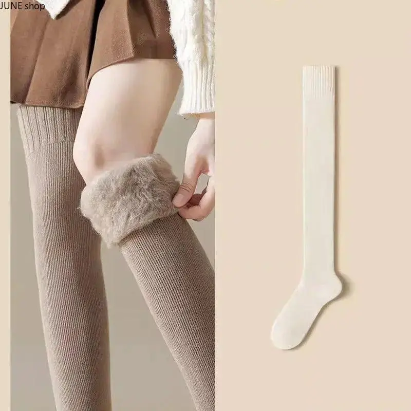 Women’s Knee-High Thermal Socks, Thick Ribbed Fleece Lined Stockings With Secure Fit, Ultra-Soft Cashmere-Like Texture, Luxurious Loungewear Hosiery For Indoor Relaxation And Layering Under Pants