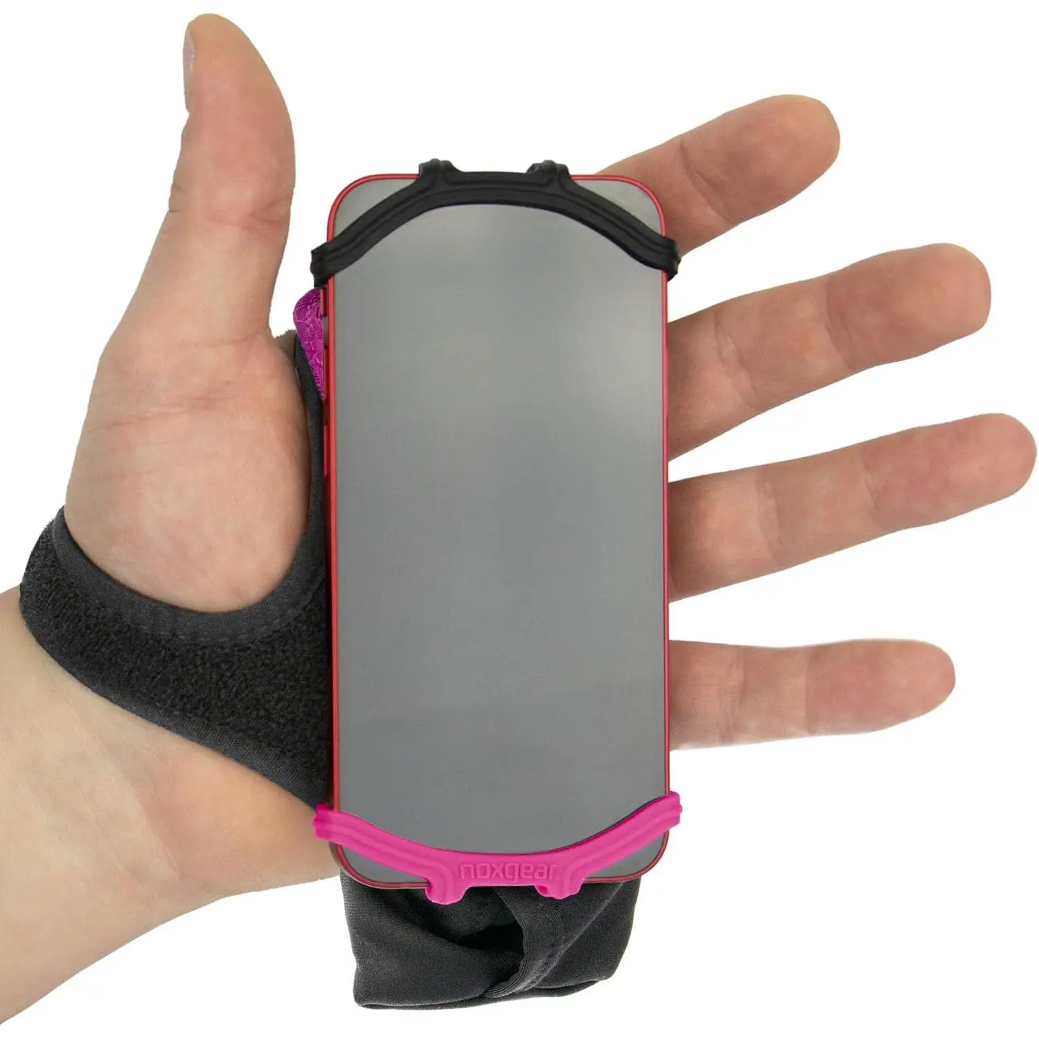 Handheld Grip Phone Holder, Raspberry, Left Hand | Key Fob & Card Slot Phone Holder for Running, Jogging, Working Out, Compatible with  Phones, Machine Washable