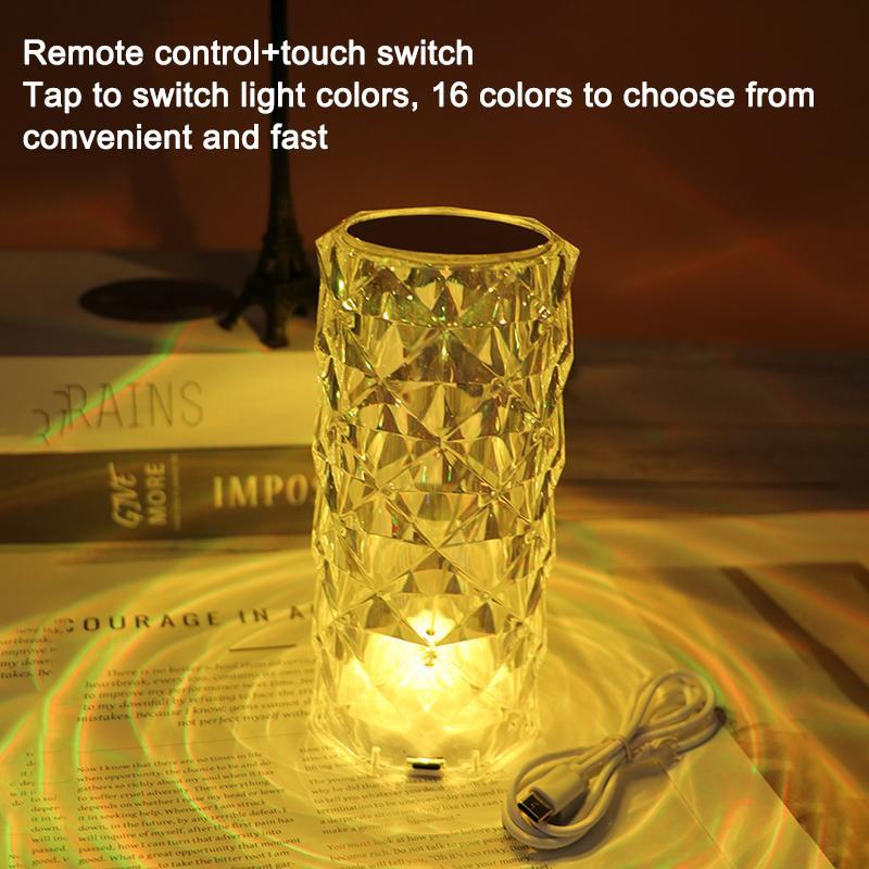 Can Switch 16 Colors,Artificial Crystal Table Lamp, RGB Color Changing Rose Diamond Table Light with Remote Control, USB Charging Touch Sensor Ambient Lighting, Room Accessories, Room Decor