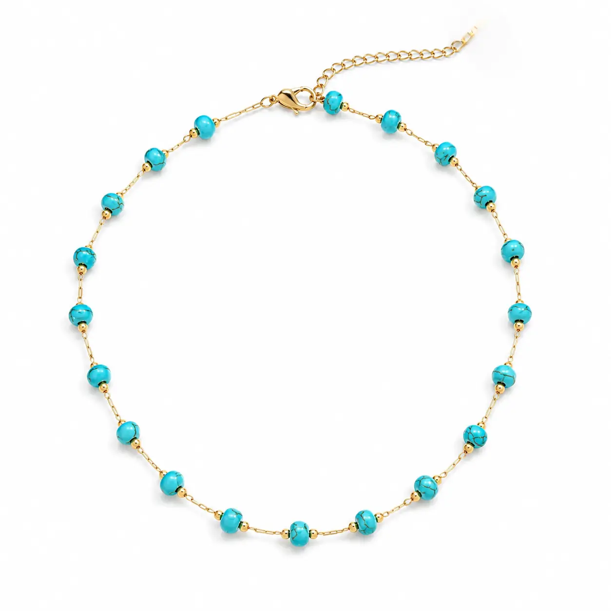 Women’s Turquoise-Color Beaded Necklace, 40cm Stainless Steel Adjustable Chain, Boho Coastal Summer Jewelry, Beach Vacation Gift for Her, Turquoise Jewelry, Bead Chain Necklaces, Meaningful Gifts, Brunch