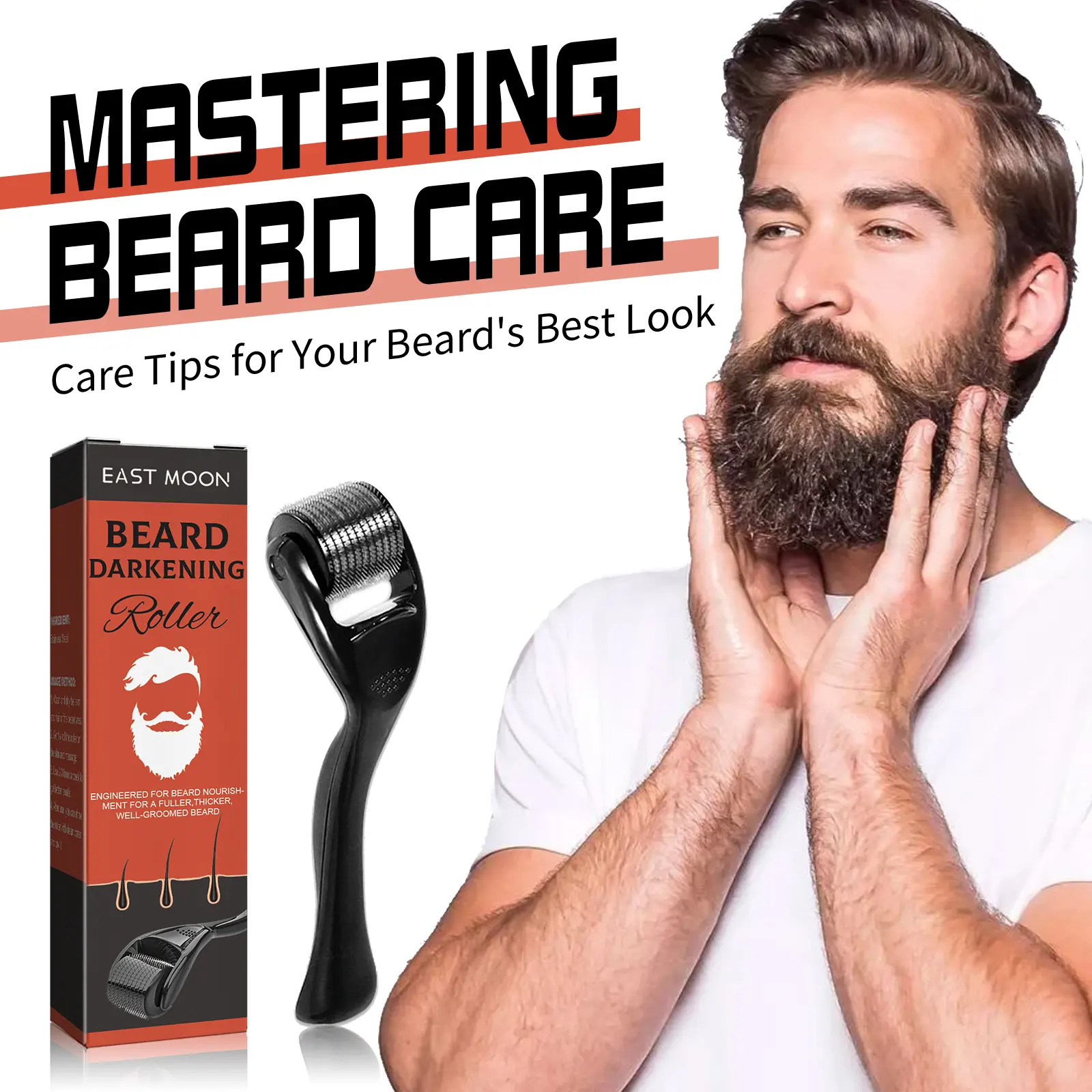EAST MOON Beard Derma Roller, Facial Skin Care Tool for Men, Daily Beard Area Massage Roller for Better Absorption
