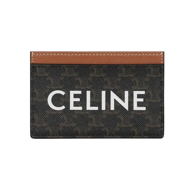 Celine Triomphe Canvas and Lambskin Card Holder for Women in Brown